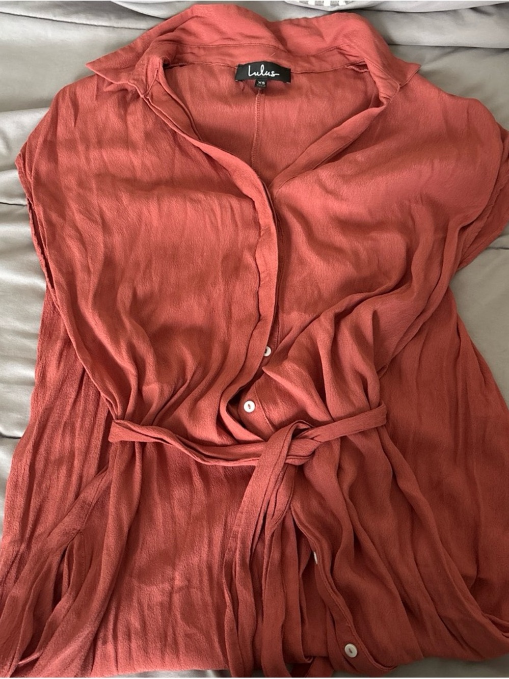 Lulu's Dusty Coral V-Neck Button Shirt
